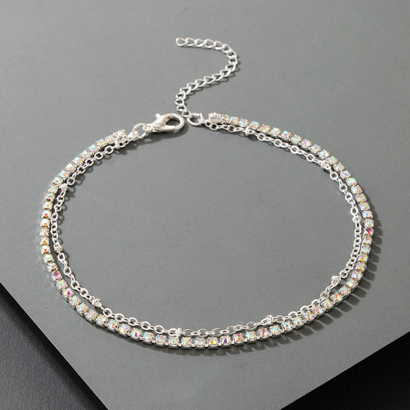 Tocona Luxury Squre Crystal Stone láblánc női ezüst színű gyöngyös állítható bokaláncok nyári ékszer kiegészítők w-62