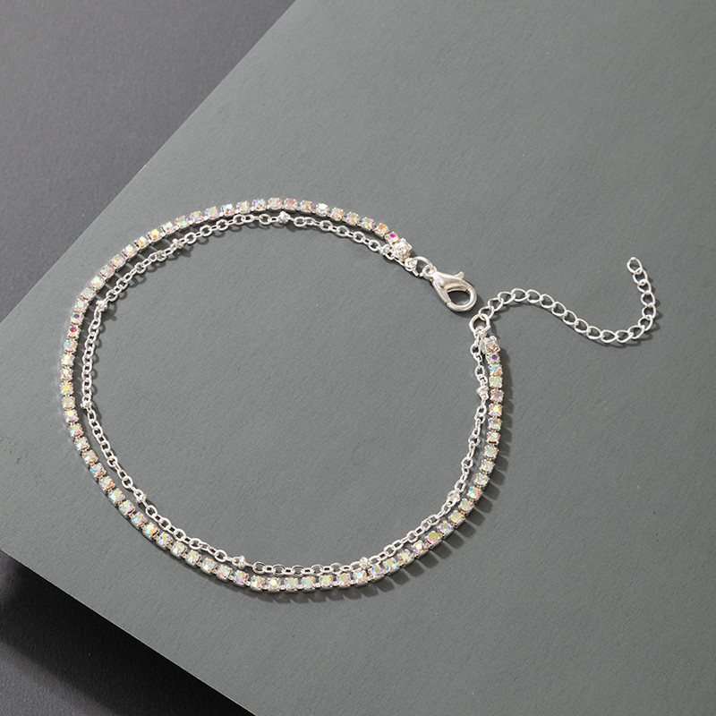 Tocona Luxury Squre Crystal Stone láblánc női ezüst színű gyöngyös állítható bokaláncok nyári ékszer kiegészítők w-62