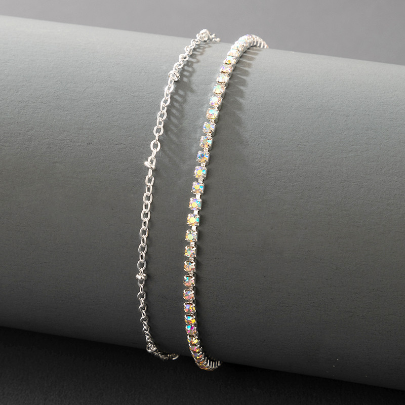 Tocona Luxury Squre Crystal Stone láblánc női ezüst színű gyöngyös állítható bokaláncok nyári ékszer kiegészítők w-62
