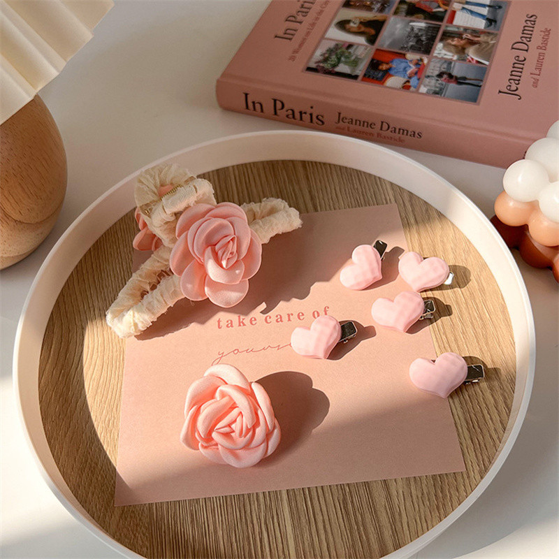 Moda coreeană Fete Dimensiuni mari Floral Gheare Păr Cleme Roz Inimă Agrafă de păr Culoare uni Agrafă Accesorii pentru păr femei