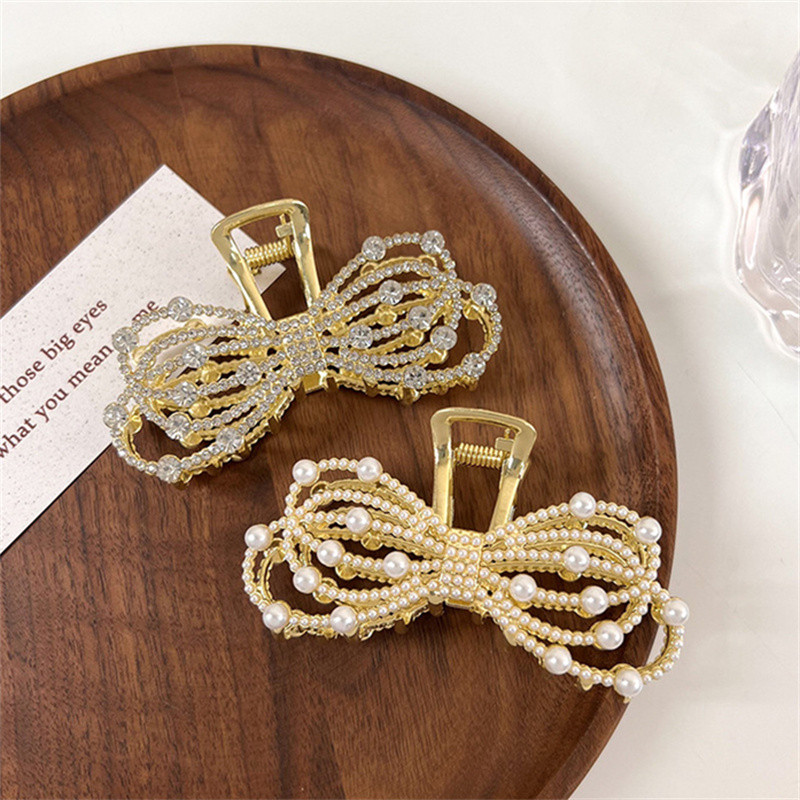 Temperament Pearl Strass Arc de prindere Clip pentru Fată Coada de Cal Gheara de păr Elegantă Dimensiune Mari Accesorii de păr Femei