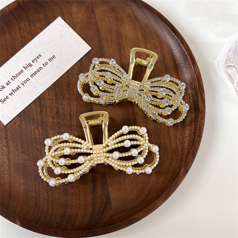 Temperament Pearl Strass Arc de prindere Clip pentru Fată Coada de Cal Gheara de păr Elegantă Dimensiune Mari Accesorii de păr Femei