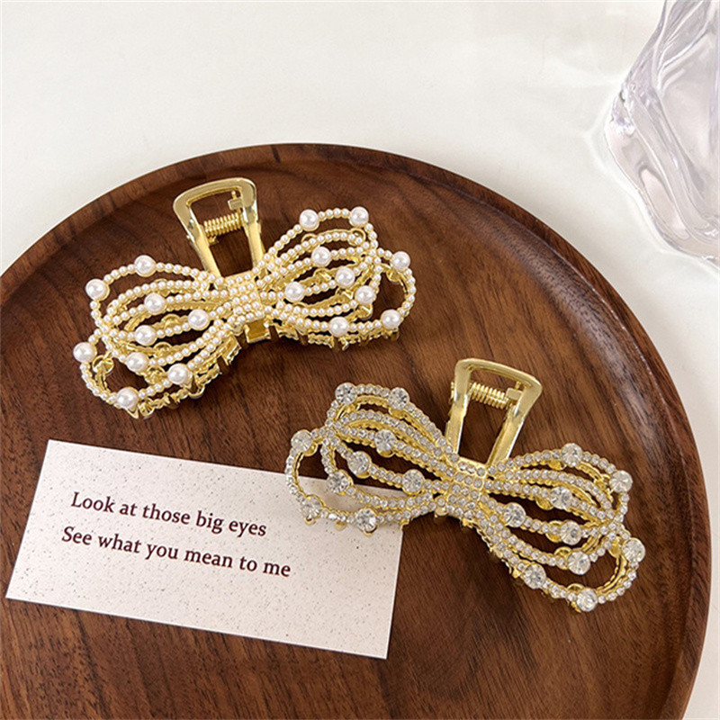 Temperament Pearl Strass Arc de prindere Clip pentru Fată Coada de Cal Gheara de păr Elegantă Dimensiune Mari Accesorii de păr Femei