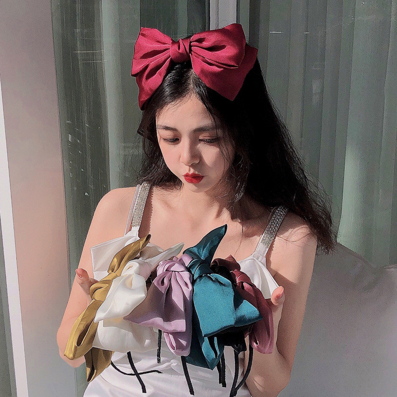 Agrafe de păr cu fundă elegantă, panglică, modă pentru femei, agrafă de primăvară, culoare uni, satin, retro, simple, baroche pentru fete.