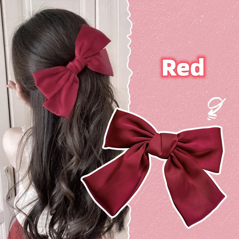 Agrafe de păr cu fundă elegantă, panglică, modă pentru femei, agrafă de primăvară, culoare uni, satin, retro, simple, baroche pentru fete.