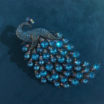 Morkopela Fashion Colorful Rhinestone Big Peacock καρφίτσες για γυναίκες Crystal Bird καρφίτσα Animal pin Vintage αξεσουάρ Δώρο