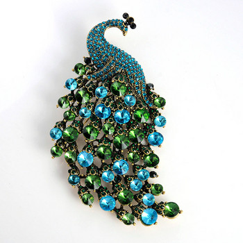 Morkopela Fashion Colorful Rhinestone Big Peacock καρφίτσες για γυναίκες Crystal Bird καρφίτσα Animal pin Vintage αξεσουάρ Δώρο