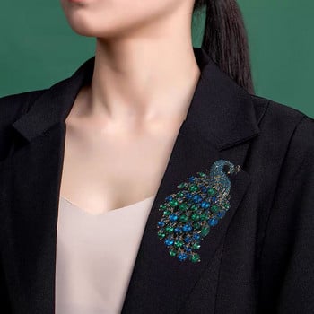 Morkopela Fashion Colorful Rhinestone Big Peacock καρφίτσες για γυναίκες Crystal Bird καρφίτσα Animal pin Vintage αξεσουάρ Δώρο