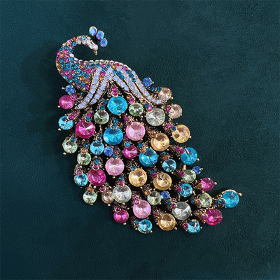 Morkopela Fashion Krāsainas Rhinestone Lielas Pāva saktas sievietēm Kristāla putnu saktas Dzīvnieku piespraudes vintage aksesuāri Dāvana