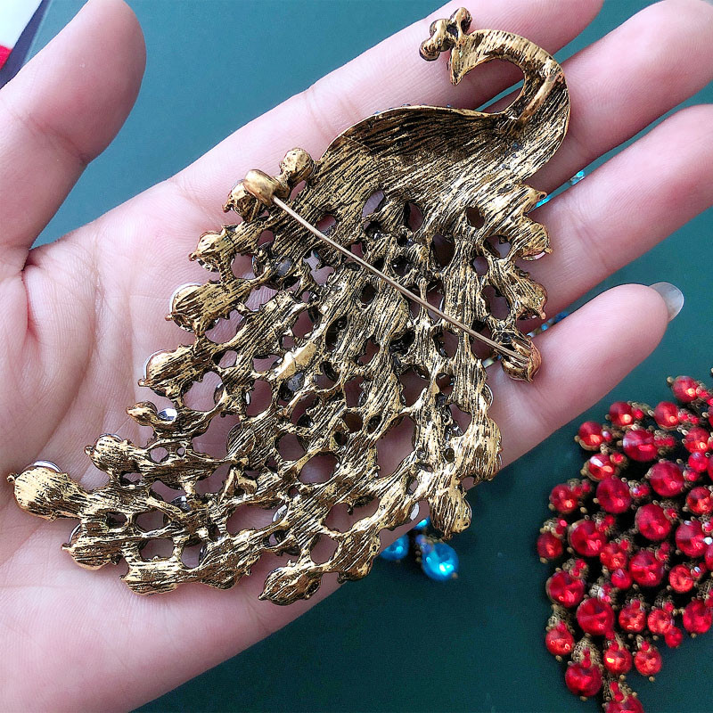 Morkopela, modă, colorate, cu strasuri, broșe cu păun mari, pentru femei, broșă cu pasăre din cristal, cu animale, accesorii vintage, cadou