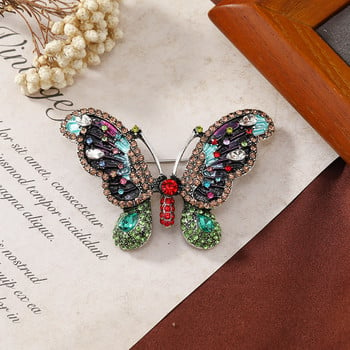 Morkopela Crystal Butterfly καρφίτσα Vintage πολύχρωμες καρφίτσες από σμάλτο εντόμων Καρφίτσες για γυναίκες κασκόλ Κλιπ Ρούχα πουλόβερ Κοσμήματα