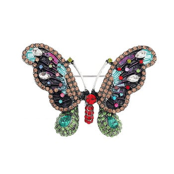 Morkopela Crystal Butterfly καρφίτσα Vintage πολύχρωμες καρφίτσες από σμάλτο εντόμων Καρφίτσες για γυναίκες κασκόλ Κλιπ Ρούχα πουλόβερ Κοσμήματα