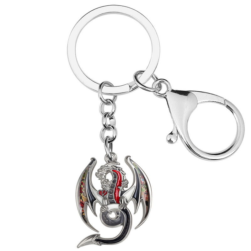 BONSNY din aliaj emailat, floral, mitic, lung, dragon, breloc, breloc la modă, inel, bijuterii pentru femei, bărbați, cadouri cu farmec pentru adolescenți