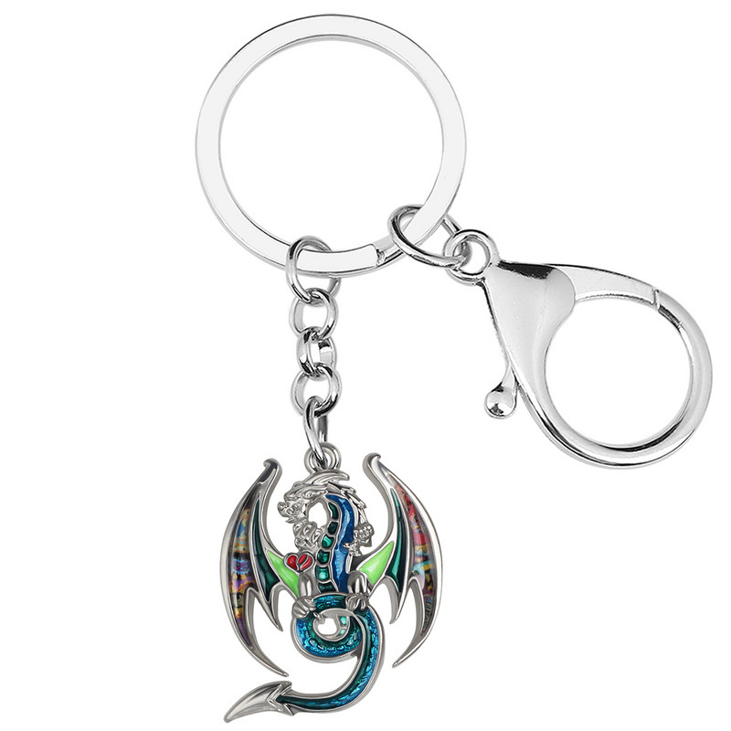 BONSNY din aliaj emailat, floral, mitic, lung, dragon, breloc, breloc la modă, inel, bijuterii pentru femei, bărbați, cadouri cu farmec pentru adolescenți