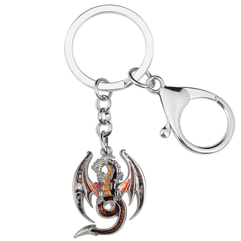 BONSNY din aliaj emailat, floral, mitic, lung, dragon, breloc, breloc la modă, inel, bijuterii pentru femei, bărbați, cadouri cu farmec pentru adolescenți