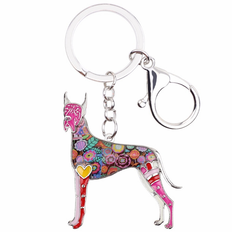 „Bonsny“ gyvūnų emalis „Great Dane Dog“ Raktų pakabukai Moteriški Raktų Pakabukai Dovana Mergaitei Rankinė Pakabukai Raktų pakabukai Automobilių raktų Pakabukai Papuošalai