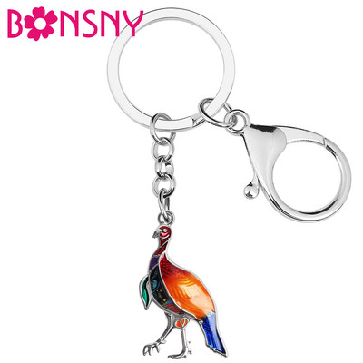 BONSNY Ziua Recunostintei din aliaj emailat dulce curcan pui brelocuri moda breloc inel bijuterii pentru femei barbati adolescenti farmec cadouri