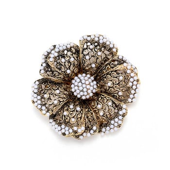 Morkopela Vintage Filigree Flower Καρφίτσα για Γυναικείες Πέρλες Μεγάλες ανθισμένες καρφίτσες Κασκόλ Ρούχα Κλιπ Καρφίτσα για συμπόσιο Καρφίτσες Κοσμήματα