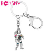 BONSNY din aliaj emailat Floral Moon Astronaut Spaceman Brelocuri Geanta la modă Breloc pentru mașină Bijuterii inel pentru femei bărbați cadou farmec pentru adolescenți