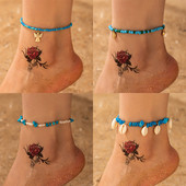 Tocona Cochilii de gleznă pentru femei Brelocuri Pietre sparte albastre Geometrie Lanțuri reglabile pentru picioare Bijuterii boeme 1buc/set 8611