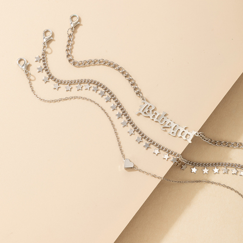 Tocona Charms Heart Letter kulkšnys moterims vyrams Sidabro spalvos lydinio metalo kutas pėdų grandinėlė Boho papuošalai 3vnt/komplektas 16929