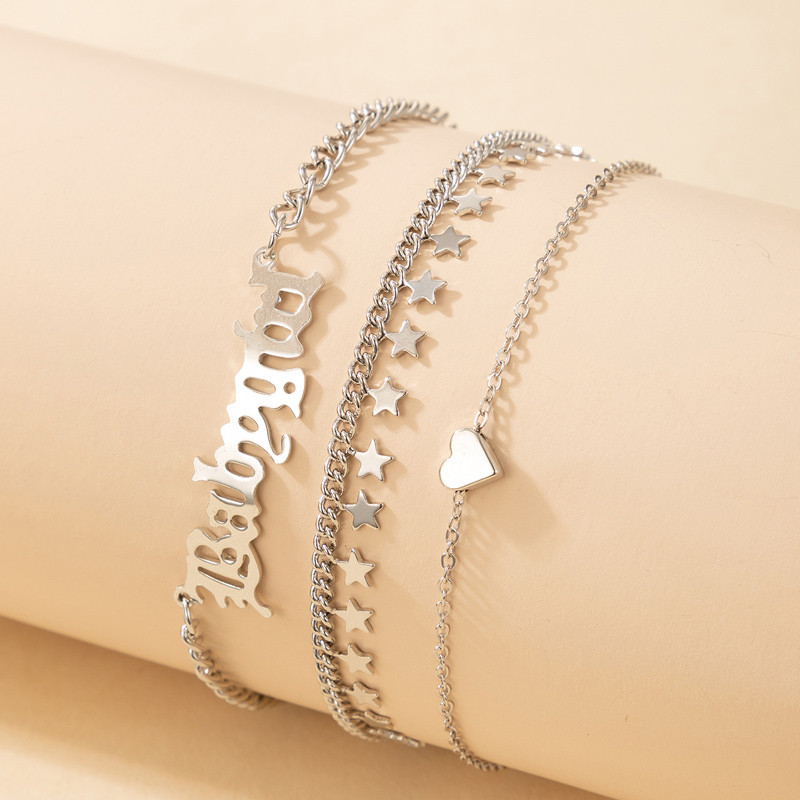 Tocona Charms Heart Letter kulkšnys moterims vyrams Sidabro spalvos lydinio metalo kutas pėdų grandinėlė Boho papuošalai 3vnt/komplektas 16929