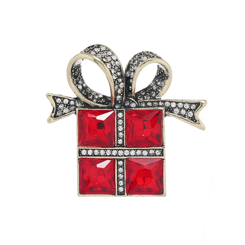 Broșe de Crăciun Morkopela Cutie de cadou de Crăciun Broșă emailată cu cristale Insigna haine Ace de rever Bijuterii de petrecere de modă Ornamente