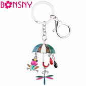Bonsny Animal Zománc esernyő Frog Dragonfly RAIN Kulcstartó Női Kulcstartók Ajándék Kézitáska Bűbájok Kulcstartó Autós Kulcs Bűvészek Ékszerek