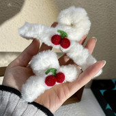 Agrafă drăguță de par crab cireș pentru fată 2022, la modă de iarnă, accesorii de păr pentru femei, suporturi pentru coadă de cal pentru gheare de păr moale de pluș