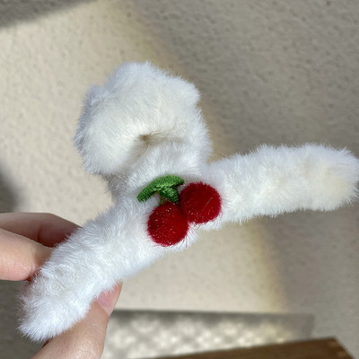 Agrafă drăguță de par crab cireș pentru fată 2022, la modă de iarnă, accesorii de păr pentru femei, suporturi pentru coadă de cal pentru gheare de păr moale de pluș