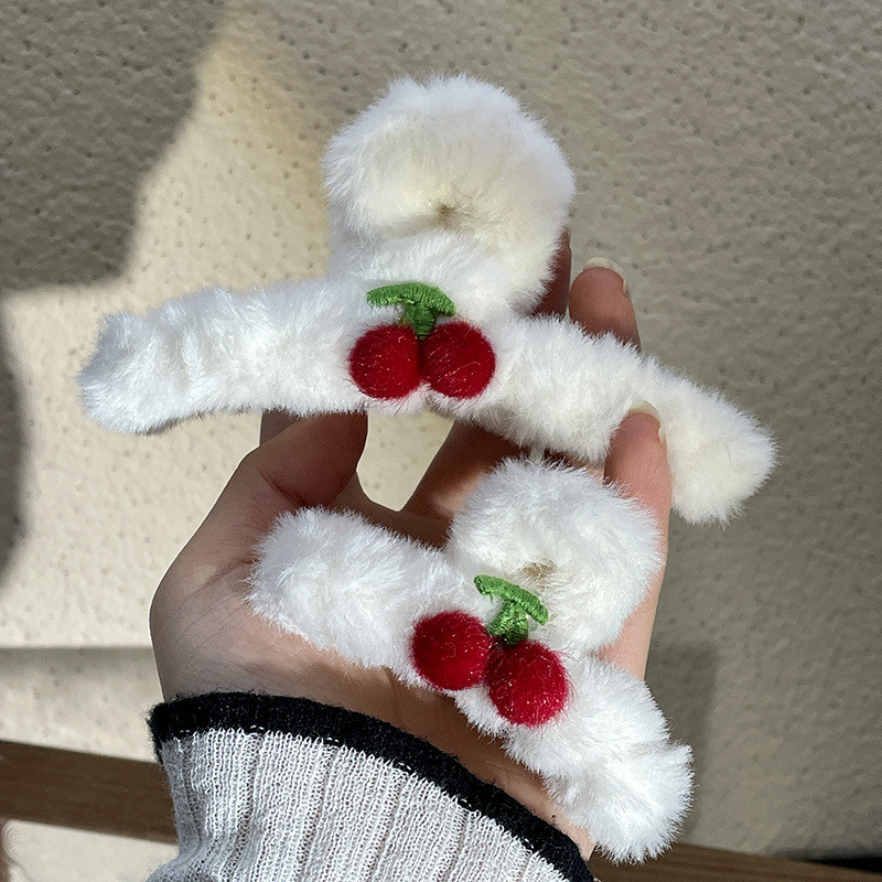 Agrafă drăguță de par crab cireș pentru fată 2022, la modă de iarnă, accesorii de păr pentru femei, suporturi pentru coadă de cal pentru gheare de păr moale de pluș