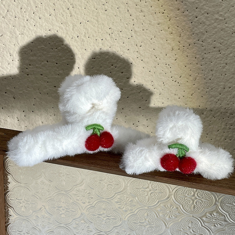 Agrafă drăguță de par crab cireș pentru fată 2022, la modă de iarnă, accesorii de păr pentru femei, suporturi pentru coadă de cal pentru gheare de păr moale de pluș