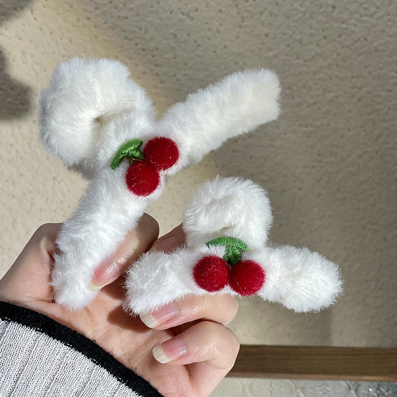 Agrafă drăguță de par crab cireș pentru fată 2022, la modă de iarnă, accesorii de păr pentru femei, suporturi pentru coadă de cal pentru gheare de păr moale de pluș