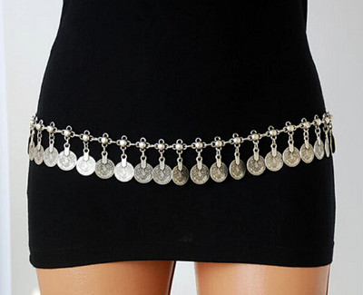 Gypsy Metal Hippie Boho Flower Turcă Boemă Shimmy Rochie Curea de dans din buric Lanț de talie Monede Sexy Body Afgan Indian Bijuterii