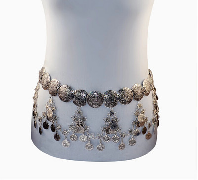 Gypsy Metal Hippie Boho Flower Turcă Boemă Shimmy Rochie Curea de dans din buric Lanț de talie Monede Sexy Body Afgan Indian Bijuterii
