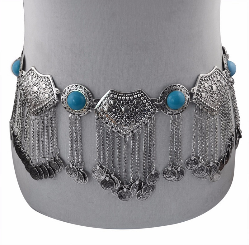 Gypsy Metal Hippie Boho Flower Turcă Boemă Shimmy Rochie Curea de dans din buric Lanț de talie Monede Sexy Body Afgan Indian Bijuterii