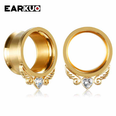 EARKUO Ultimele dopuri de piercing pentru urechi din oțel inoxidabil, tuneluri, extensii, bijuterii pentru corp, cercei, calibre 2 buc 6-25 mm