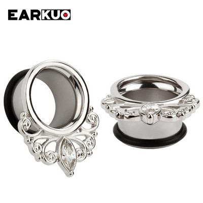 EARKUO Ultimele dopuri de piercing pentru urechi din oțel inoxidabil, tuneluri, extensii, bijuterii pentru corp, cercei, calibre 2 buc 6-25 mm