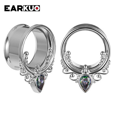 EARKUO Ultimele dopuri de piercing pentru urechi din oțel inoxidabil, tuneluri, extensii, bijuterii pentru corp, cercei, calibre 2 buc 6-25 mm