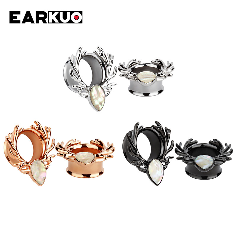 EARKUO Ultimele dopuri de piercing pentru urechi din oțel inoxidabil, tuneluri, extensii, bijuterii pentru corp, cercei, calibre 2 buc 6-25 mm