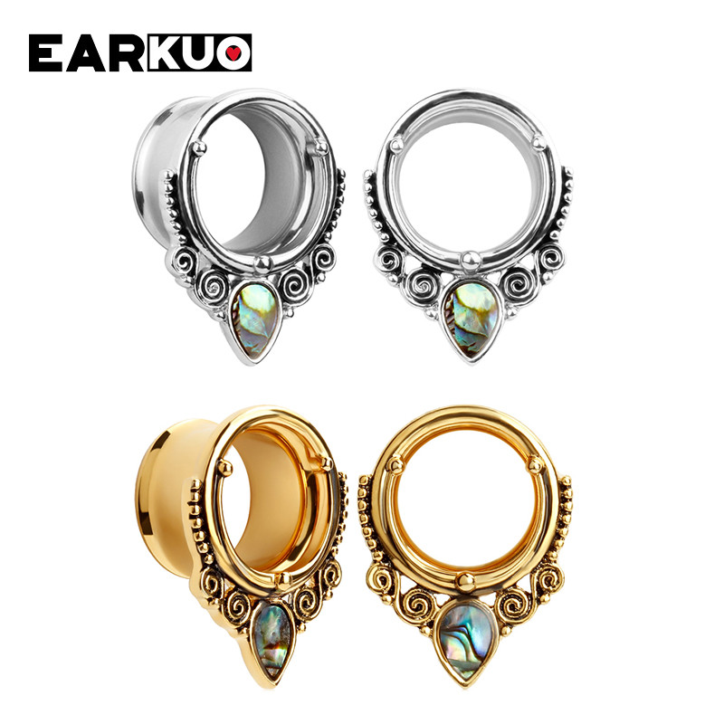 EARKUO Ultimele dopuri de piercing pentru urechi din oțel inoxidabil, tuneluri, extensii, bijuterii pentru corp, cercei, calibre 2 buc 6-25 mm