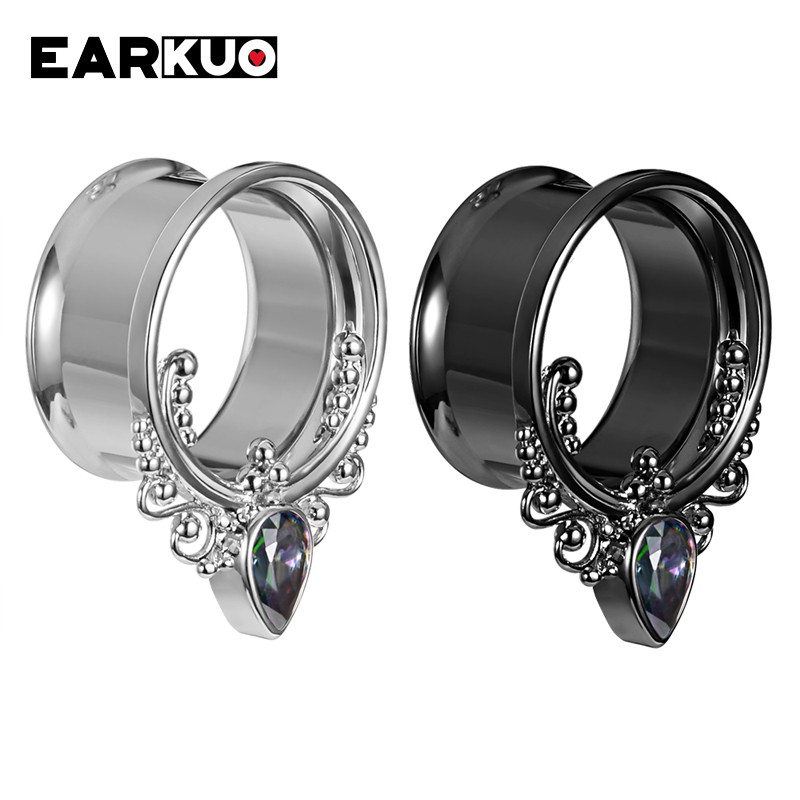 EARKUO Ultimele dopuri de piercing pentru urechi din oțel inoxidabil, tuneluri, extensii, bijuterii pentru corp, cercei, calibre 2 buc 6-25 mm