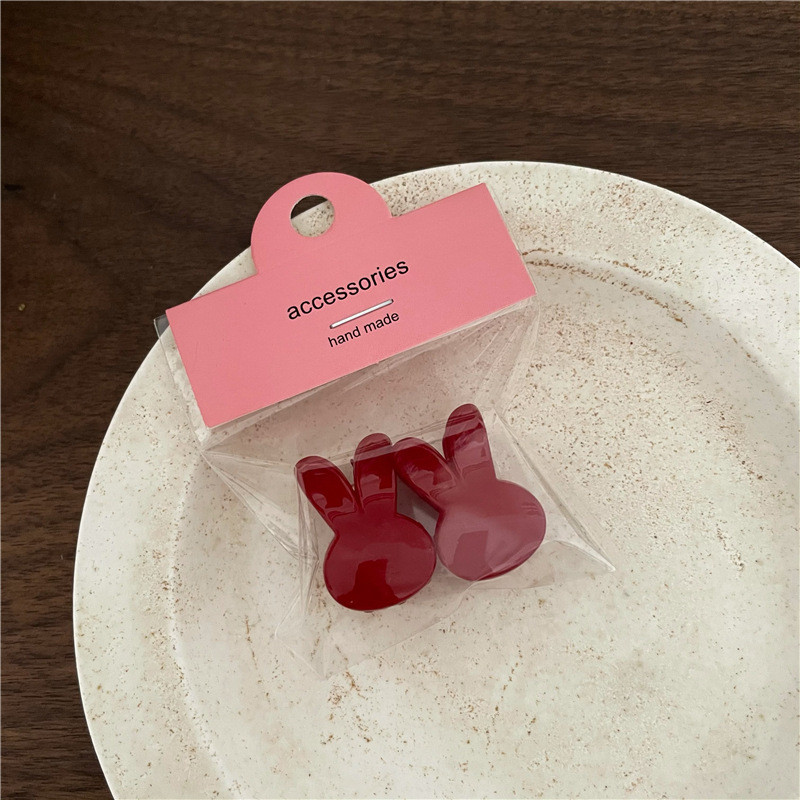 2 buc/pachet Mini Breton din Rășină Seria Roșie Anul Nou Agrafă Geometrică Pătrată Flori de dragoste Iepuraș Agrafă Agrafă Rășină pentru Fată