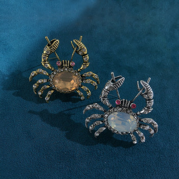 Morkopela Ancient Bronze Metal Crystal Rhinestone Crab καρφίτσες Vintage κοσμήματα Ασημένια καρφίτσα και καρφίτσα ζώου με καβούρι για γυναίκες Ανδρικά