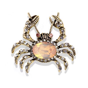 Morkopela Ancient Bronze Metal Crystal Rhinestone Crab καρφίτσες Vintage κοσμήματα Ασημένια καρφίτσα και καρφίτσα ζώου με καβούρι για γυναίκες Ανδρικά