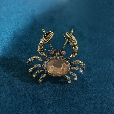 Morkopela Bronz Antic Metal Cristal Stras Broșe Crab Bijuterii de epocă Crab din argint Pin și broșă pentru femei bărbați