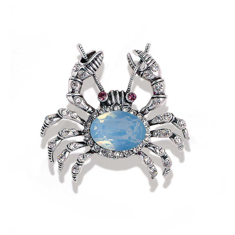Morkopela Bronz Antic Metal Cristal Stras Broșe Crab Bijuterii de epocă Crab din argint Pin și broșă pentru femei bărbați