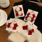 2 buc/lot Anul Nou Minge de blană de nurcă Arc cu sclipici Coarda de păr pentru accesorii pentru fete Suporturi pentru coadă de cal Benzi de păr elastice din cauciuc