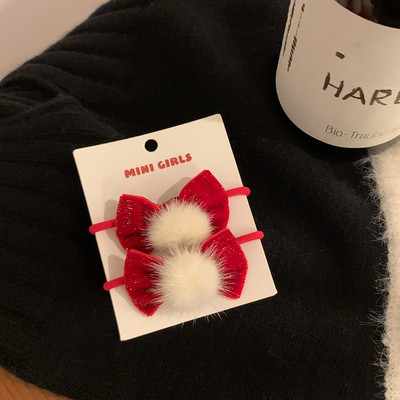 2 buc/lot Anul Nou Minge de blană de nurcă Arc cu sclipici Coarda de păr pentru accesorii pentru fete Suporturi pentru coadă de cal Benzi de păr elastice din cauciuc