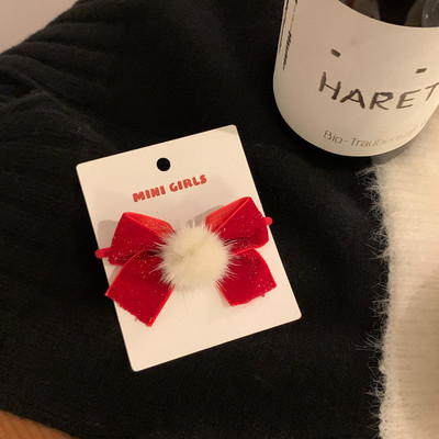 2 buc/lot Anul Nou Minge de blană de nurcă Arc cu sclipici Coarda de păr pentru accesorii pentru fete Suporturi pentru coadă de cal Benzi de păr elastice din cauciuc